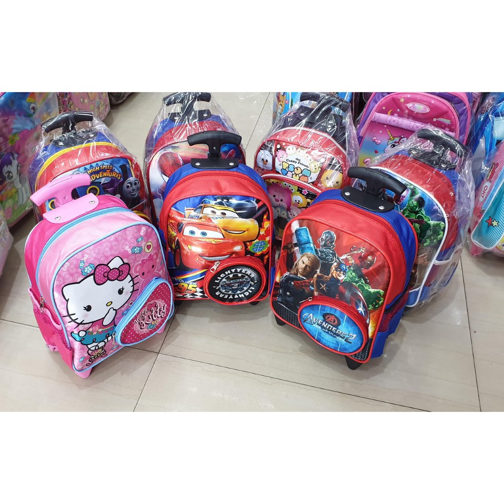 SALE TERBAIK - TAS TROLLEY RODA DORONG TAS ANAK SEKOLAH PAUD / TK LAKI LAKI dan PEREMPUAN BAHAN SATEN ( 10inch - 12inch )