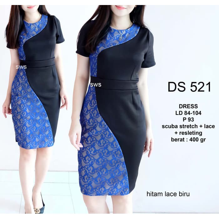 MIDI DRESS SEDS521 DRESS PESTA BRUKAT LACE MIDI SCUBA BODYCON SEPAN PREMIUM NATAL   IWAZAH OFFICE