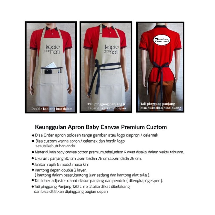 Celemek Apron Barista Kitchen Waitres Canvas Cuztom Qualitas premium -  free bordir logo