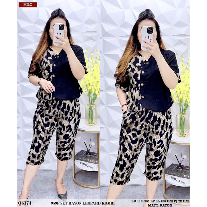 959F setelan rayon Leopard