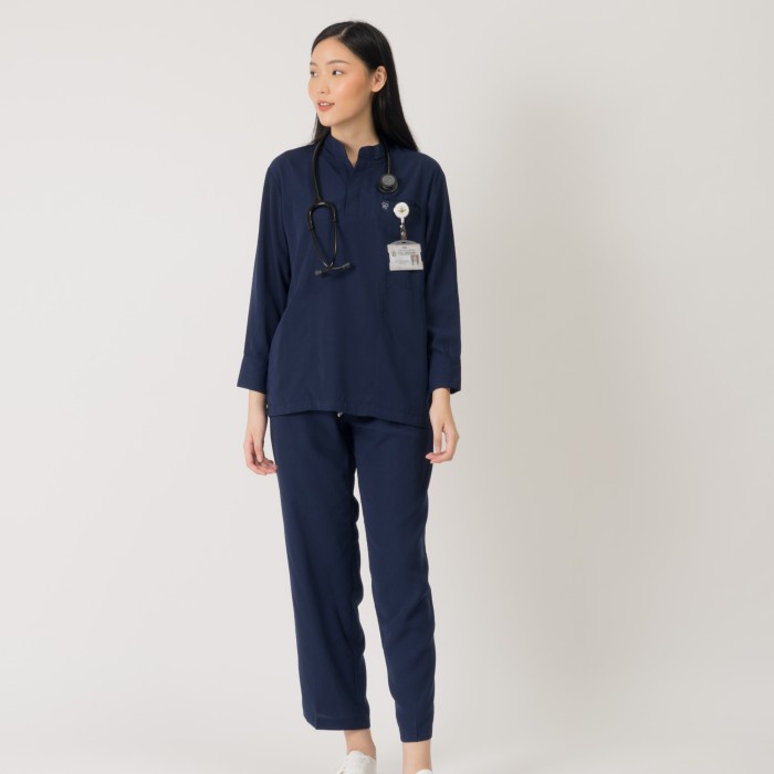 Baju Jaga MANDARIN LS - DARK BLUE Scrubs Theatre Blues First Line Lengan Panjang