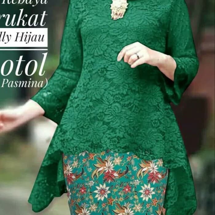 Atasan Kebaya Brukat Rinjani Hijau Botol