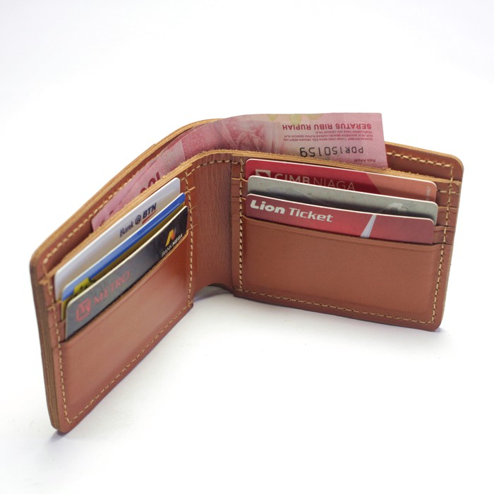 dompet pria kulit asli bifold model saku diluar warna tan - PHWL474