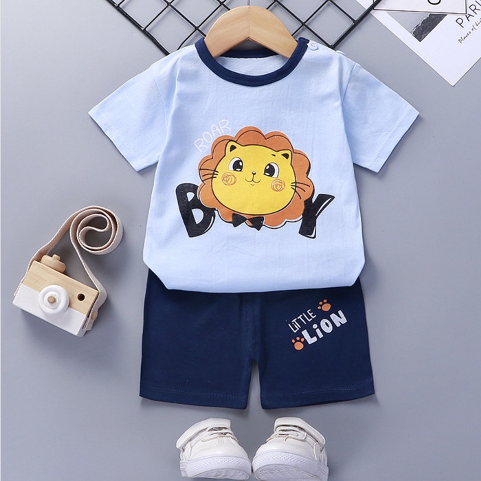 Murah IMPORT COD Setelan Baju Kaos Anak Import Jumper Celana Pendek - Gajah Biru, 73