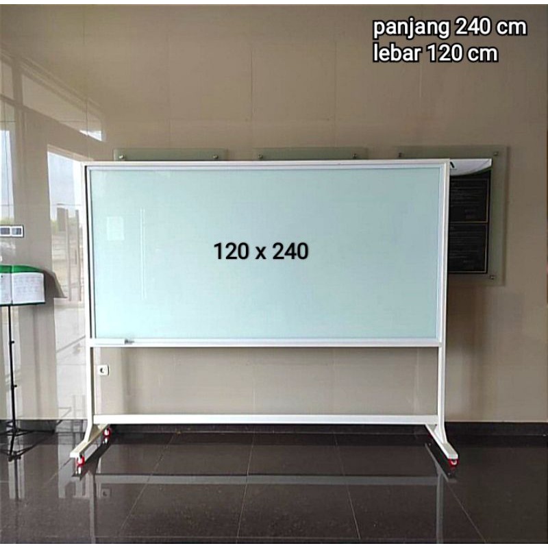 Papan tulis kaca standing 120 x 240 cm glasboard standing