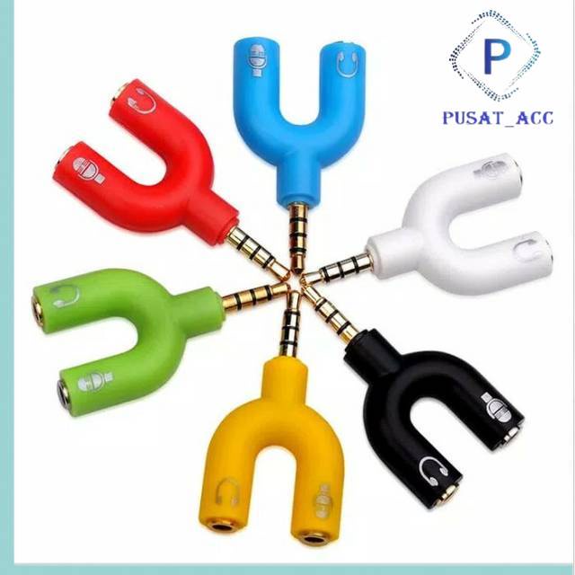 Audio Splitter U Shape Male to Dual Female Jack 3.5mm SAMBUNGAN headset dan microfon