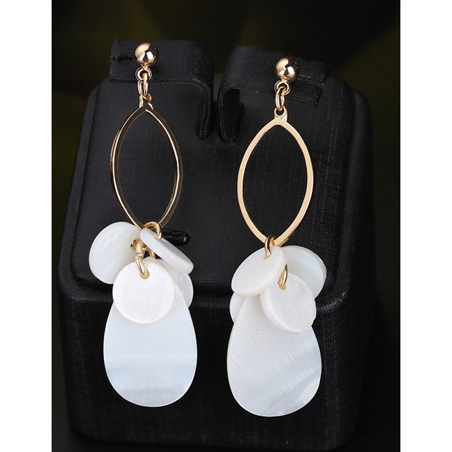 LRC Anting Tusuk Fashion Real Gold Alloy Shell Ring Earrings F79768