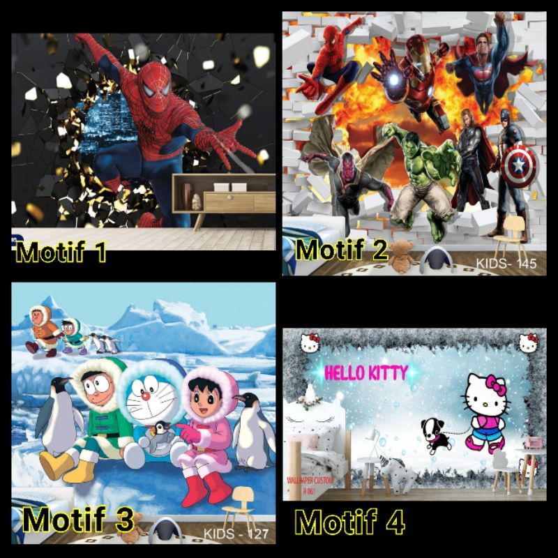 WALLPAPER 3D DINDING/PLAFON ANAK-ANAK DORAEMON TRANSFORMER OPTIMUS SUPERMEN HELLO KITTY PRINCESS SPO
