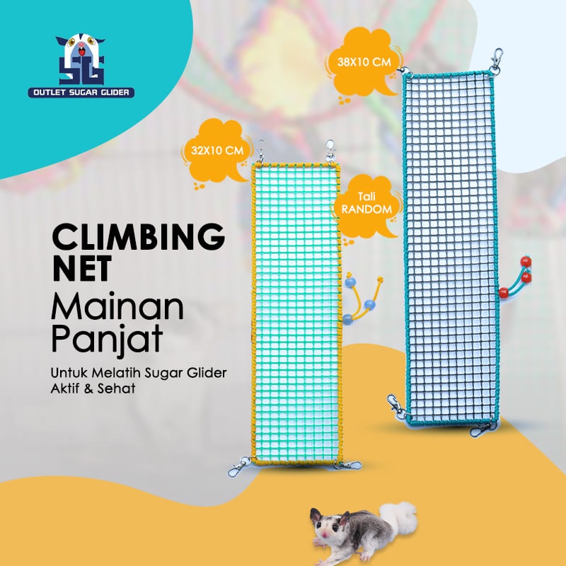 CLIMBING NET MAINAN PANJAT HEWAN HIASAN KANDANG - SUGAR GLIDER / TUPAI - 32 X 10 CM, NET HIJAU