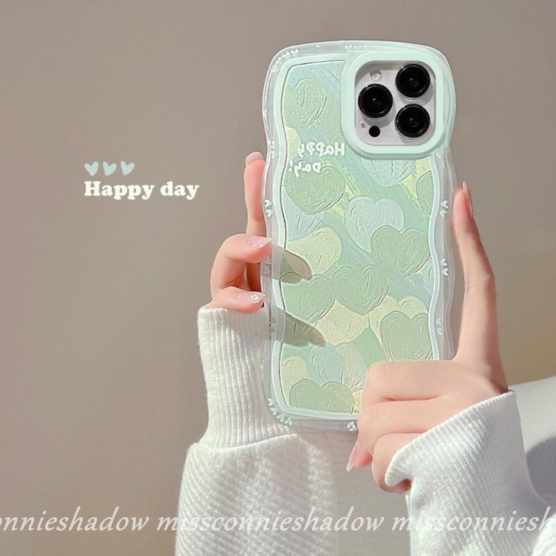 Redmi 9A A1 10C A1+ 10A 9 10 9T 9C NFC 10 Redmi Note8 Note 10 11 11Pro+ 10s Note9 Note 11s Note 10Pro Max Art Oil Painting Green Love Heart Shockproof Soft TPU Wavy Edge Back Cover