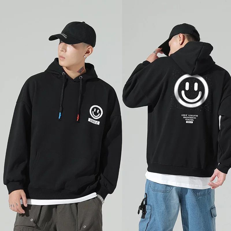 SMILE BLACK HOODIE Sweater Jumper Hoodie Oversize Pria Wanita-Hoodie Terbaru OOTD Casual Fashion Terkini Korean Style