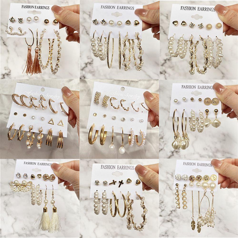 Anting Hoop Nanas Set Tren Lingkaran Fashion Geometris