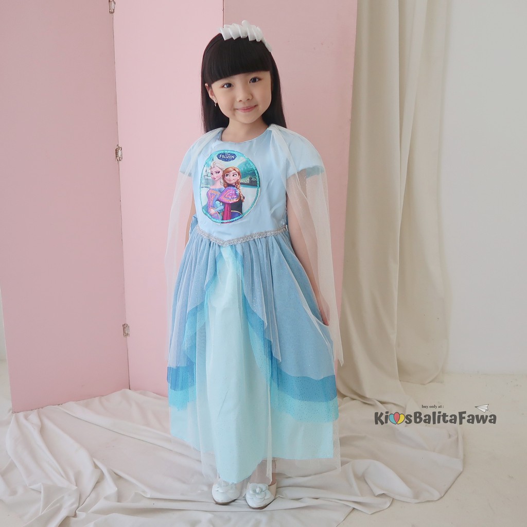 Gaun SNOWY FROZEN uk 7-8 Tahun / Gaun Pesta Ulang Tahun Kostum Princess Elsa Premium Dres Frozen