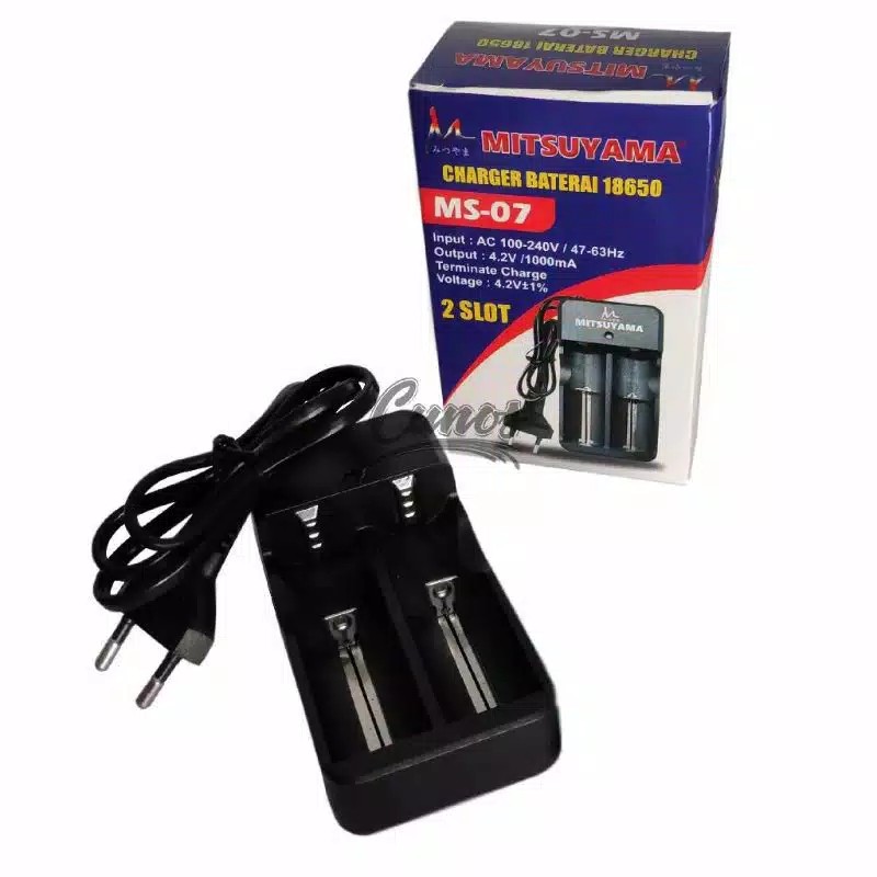 Charger - carger - casan baterai 2 Slot Mitsuyama MS-07 Bisa Berbagai Ukuran 18650, 18640, 14500,