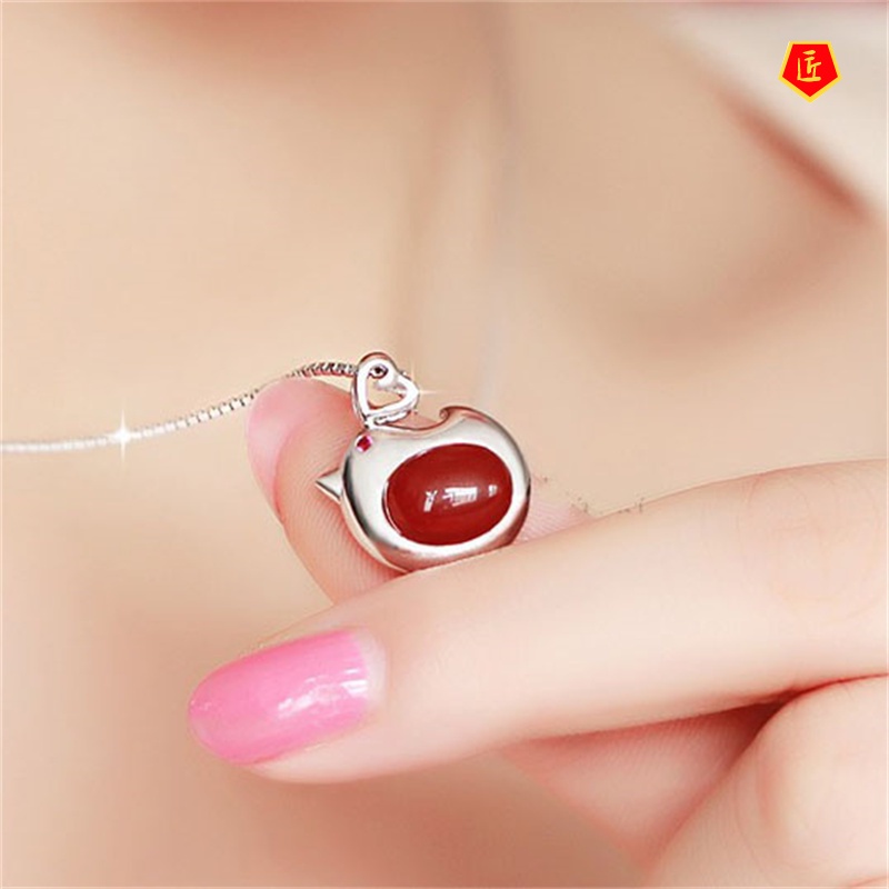 [Ready Stock]Red Agate Auspicious Rooster Necklace Fashion Simple