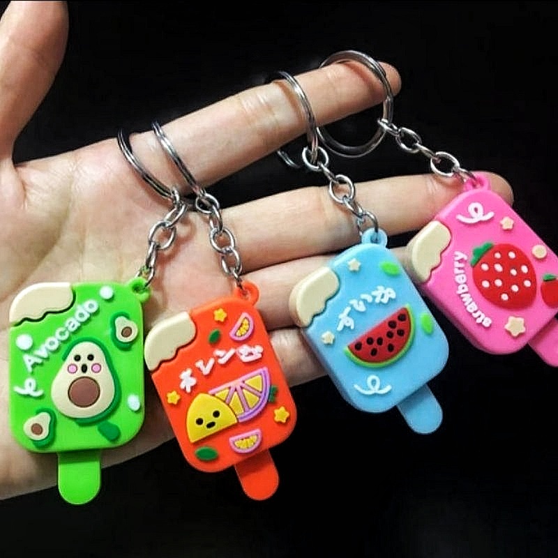 GANTUNGAN KUNCI ES KRIM / Ganci Karakter Ice Cream Buah Unik Lucu / Gantungan Tas / Bag Charm / Souvenir Murah / Keychain / COD