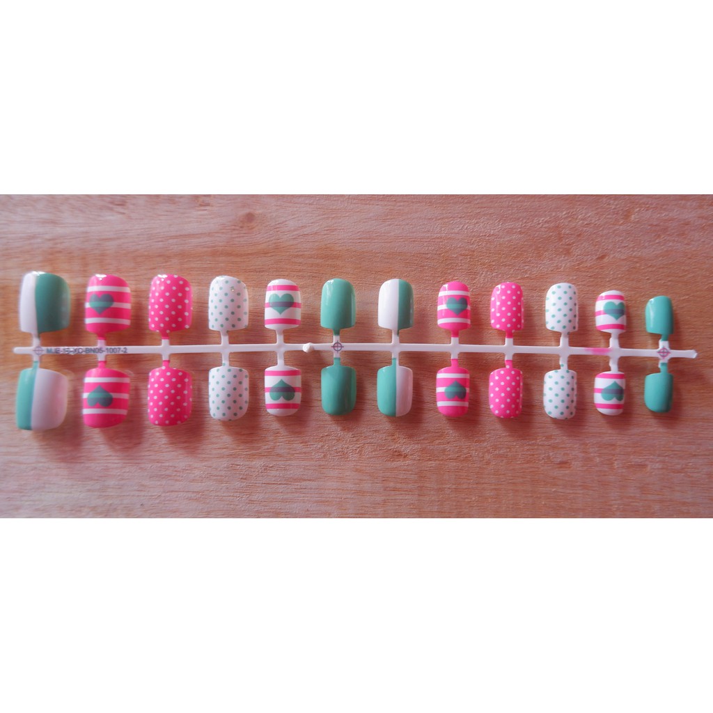 KUKU PALSU KARAKTER PRINTED NAILS KODE ROSE GREEN LOVE