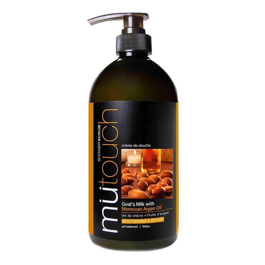 ❤GROSIR❤MU TOUCH SHOWER SCRUB GOATS MILK WITH ARGAN OIL AND WALNUT 940ML