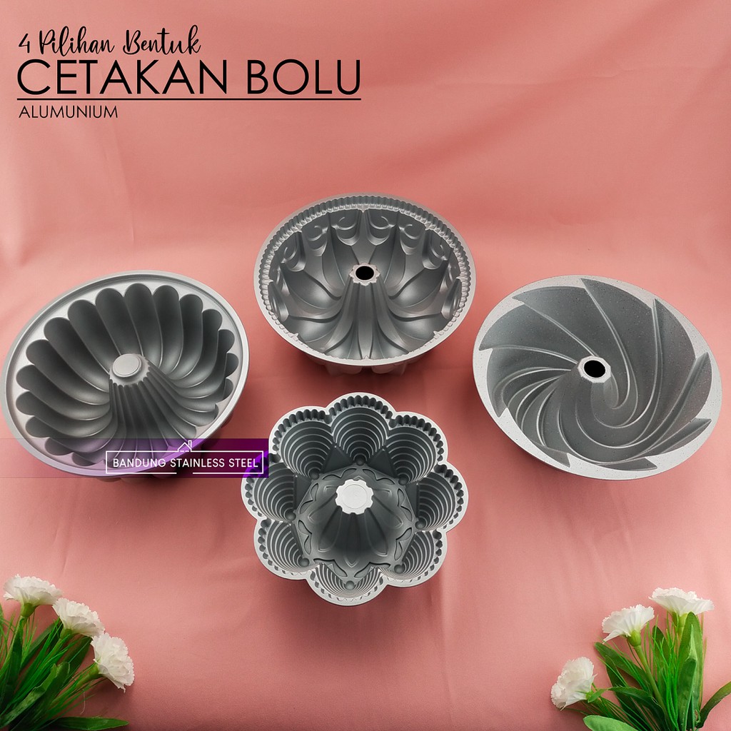 Loyang Cetakan Bolu Kue Basah 24 cm Anti Lengket Allumunium Bentuk Cantik 4 Model lebaran