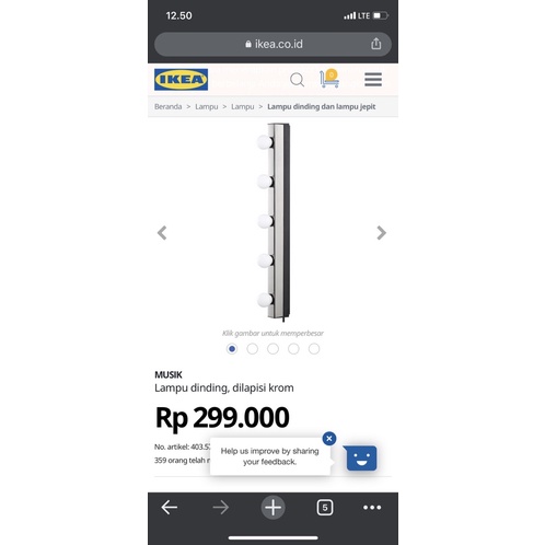 IKEA Musik Lampu Dinding (Meja Rias)