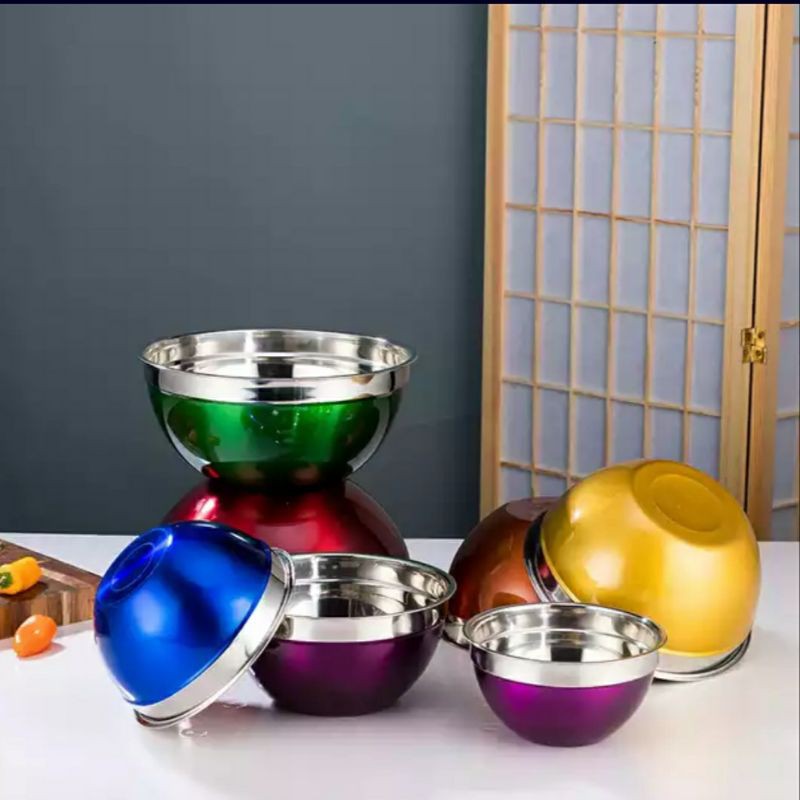 Mixing Bowl Sets Warna 7 IN 1 / Mangkok Baskom Adonan Stainless