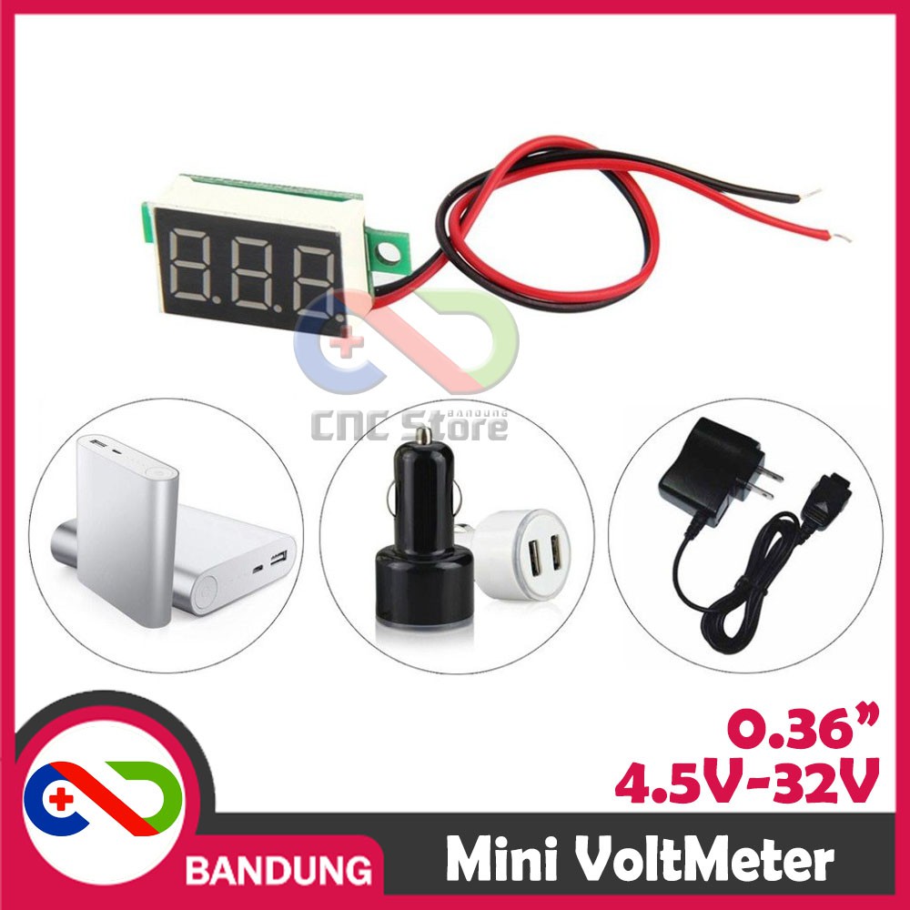 MINI VOLTMETER VOLT PANEL METER DIGITAL LED 4.5V-32V DC 2 WIRE 0.36&quot; RED MERAH