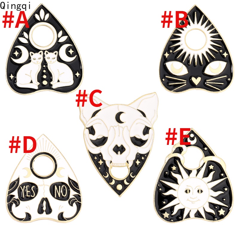 Bros Pin Enamel Bentuk Matahari Bulan Kucing Sekop Warna Hitam Gaya Punk Gothic Untuk Hadiah