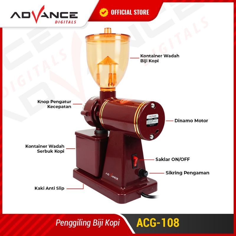 Advance Mesin Giling Biji Kopi Coffee Maker Grinder Listrik Electric Otomatis ACG-108