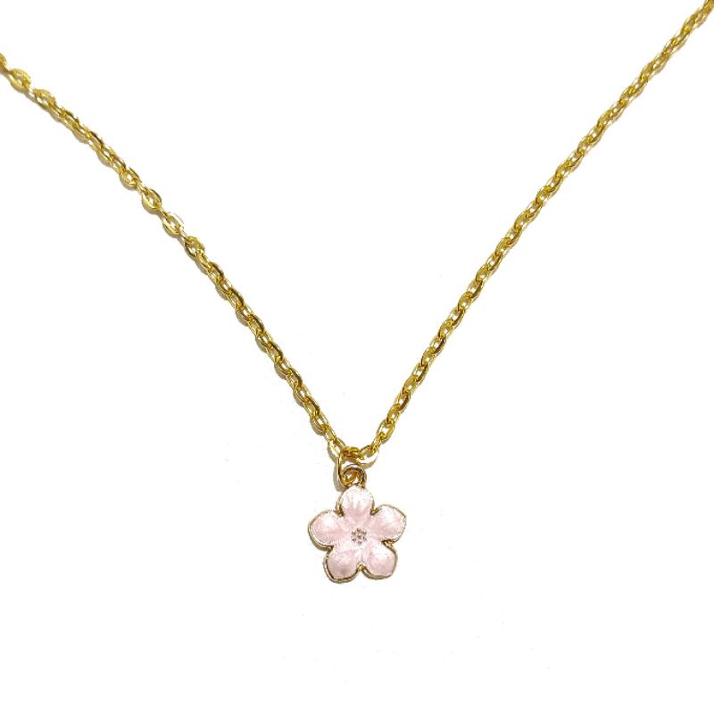 Kalung Rantai Korea Liontin Bunga Sakura Resin Flower Chain Korean Necklace