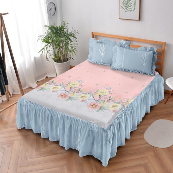 Ready Stok - Sprei Rumbai Fleur Kintakun Dluxe Microfiber Pink (5In1) 39 Cm - 180 X 200