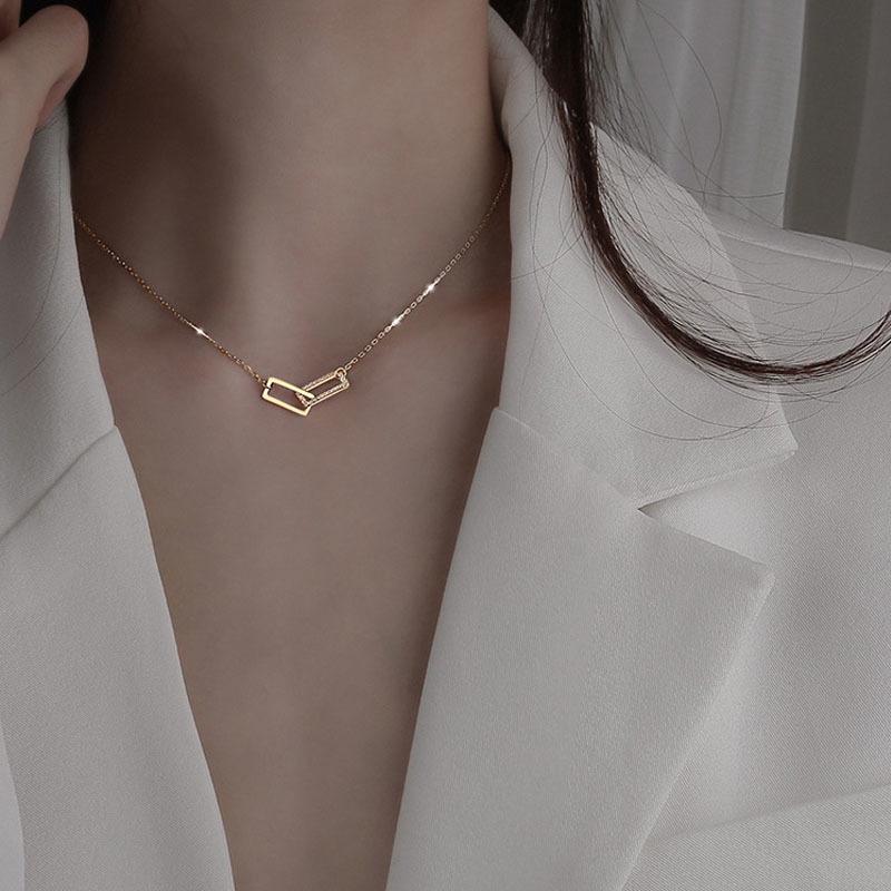 Korean Tide New Diamond-studded Square Clavicle Necklace Super Fairy Fashion Geometric Girlfriend Sweet Heart Jewelry