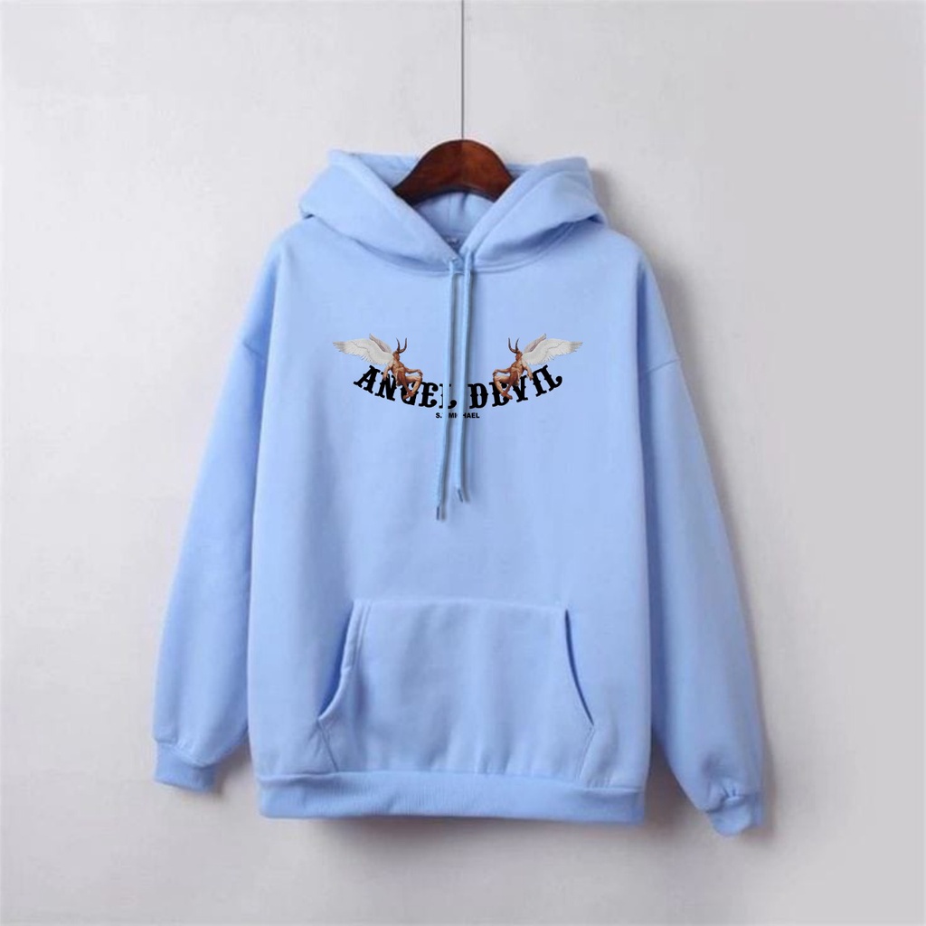 Hoodie Angel Devil Sweater Pria Fleece