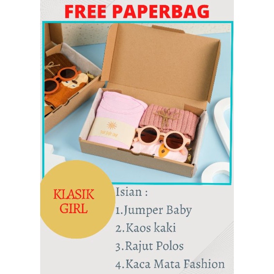 FREE PAPERBAG HAMPERS BAYI BABYSAM BAJU BAYI || HAMPERS ROK TUTU BAYI || PARCEL BAYI || BABYSAM BABY GIFT || KADO KELAHIRAN BAYI || HAMPERS BAYI LAKI-LAKI DAN PEREMPUAN-Klasik Girl