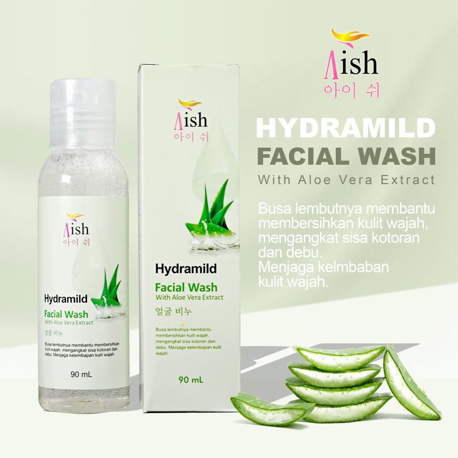 Aish Hydramild Facial Wash With Aloe Vera Extract 90ml Korea Skincare Cocok Pembersih Make Up Kulit Kusam