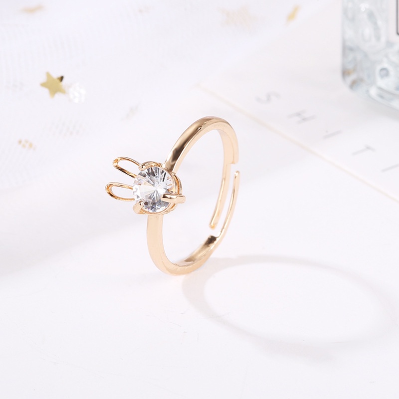 Cincin Tembaga Desain Kelinci Lucu Hias zircon Gaya Korea Untuk Wanita