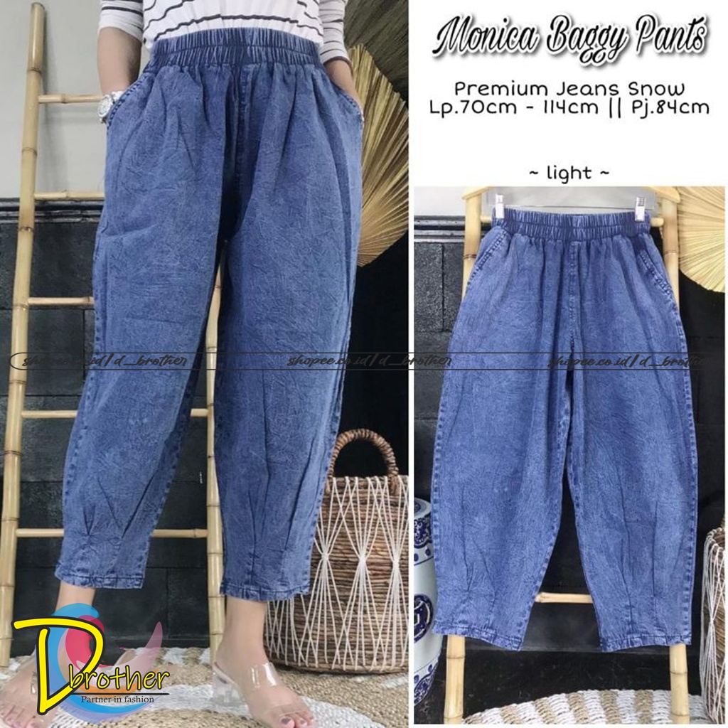 Celana Jeans Jumbo Wanita | MONICA Jeans Pants | Celana Jeans Pinggang Full Karet Muter