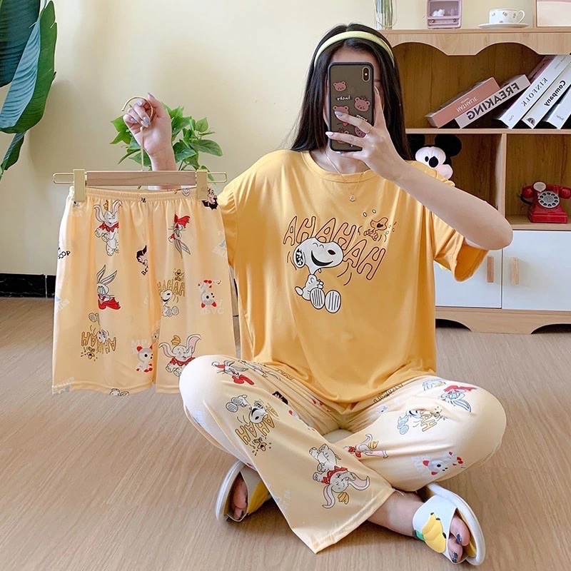 JC- Stelan Oversize 3in1 Import / Piyama 3in1 / Piyama Korea wanita terbaru Murah-3in1 Snoopy HaHa