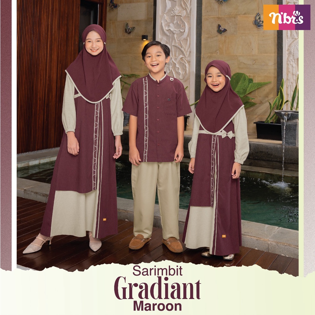 Nibras Sarimbit GRADIANT MAROON Baju Lebaran Keluarga Bahan Murano Setalan Couple Kelurga by NBRS