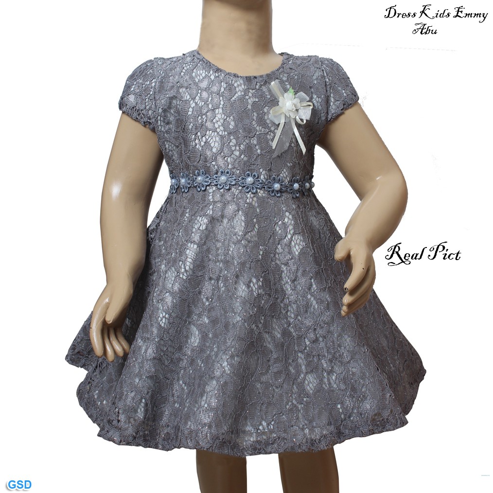 Dress Kids emmy/Baju Party Anak Brukat Gliter/Pakaian Anak Trendy/Brukat Anak Ada renda