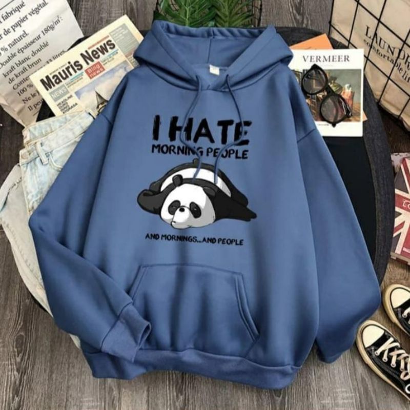 I HATE MORNING PEOPLE panda sweater crewneck bahan fleece trendy