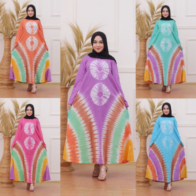 DASTER KAOS JUMBO MOTIF ABSTRAK LENGAN PANJANG RESLETING DEPAN BUSUI TIE DYE JUMPUTAN