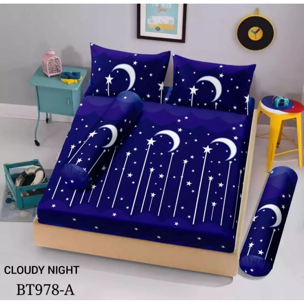 SPREI STARRY NIGHT MOONSTAR BULAN BINTANG MALAM UKURAN 180x200cm NO.1 BAHAN KATUN HOMEMADE