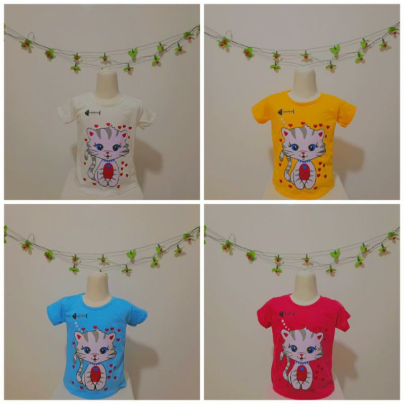 Baju kaos atasan anak perempuan ( KUCING ) untuk umur 2 - 10 tahun