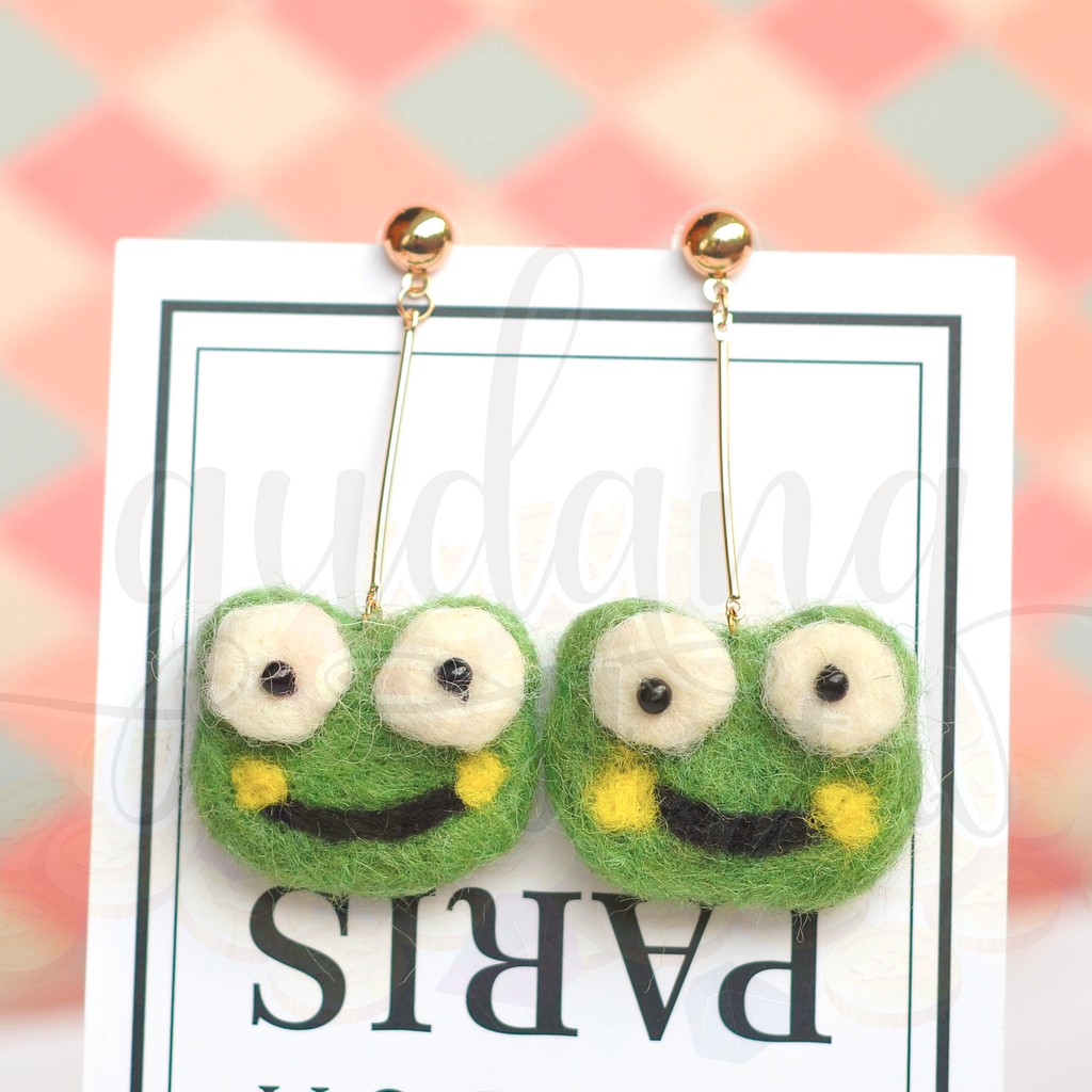 Anting Stud Panjang Katak Felt Frog Keropi Lucu Unik GH 203355