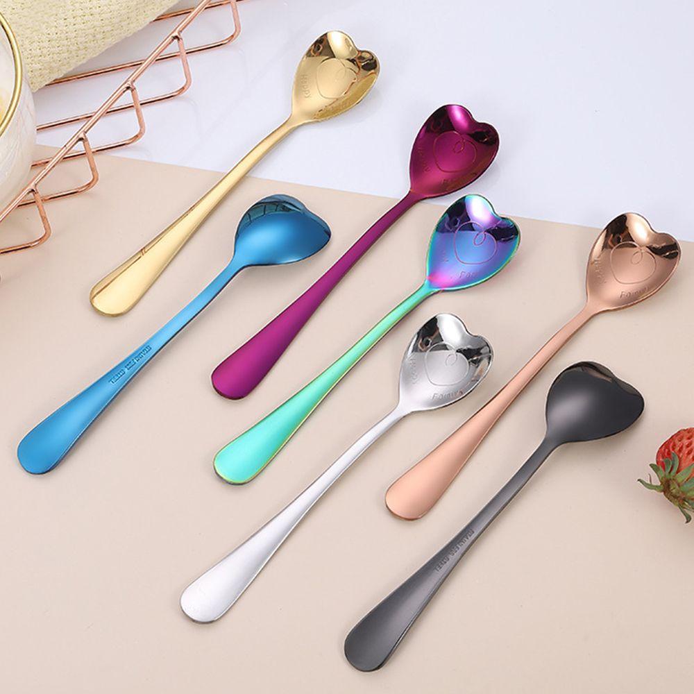 Preva Cutlery Set Reusable Stirring Spoons Stainless Steel Bentuk Hati Sendok Teh Alat Makan