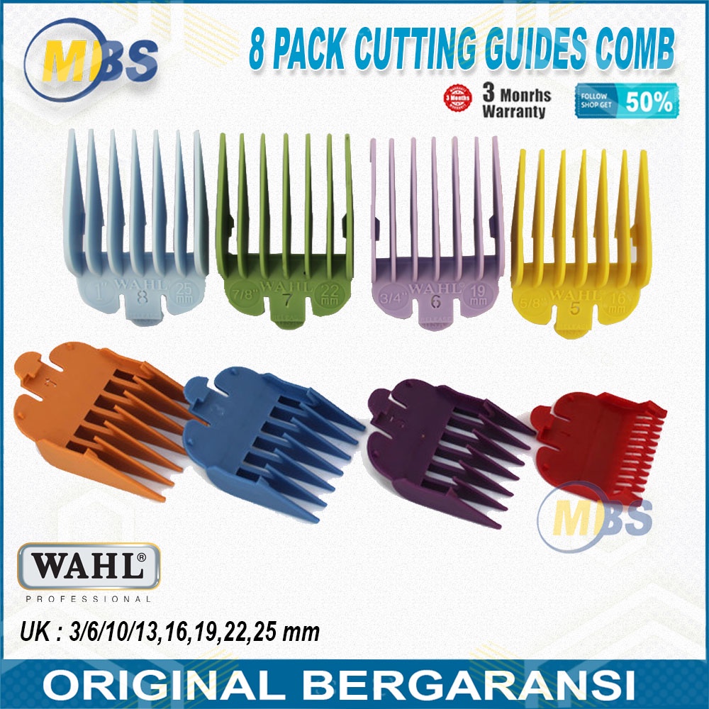 8 PCS SET SEPATU SISIR CUKUR RAMBUT CLIPPER WAHL GUARD ATTACHMENT COMB WARNA WARNI