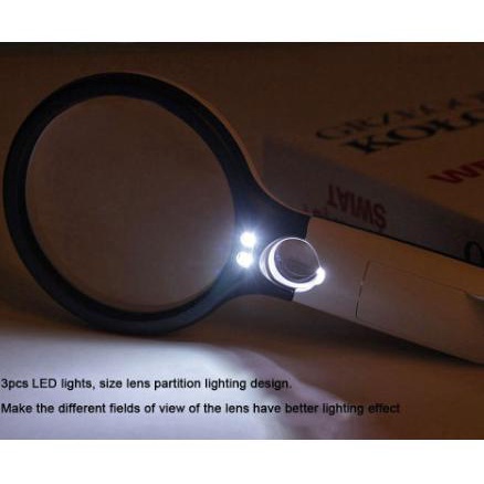 

Magnifier Gelas Lampu 3 LED Pembesar 2 Kaca 3X 45X Lup Handheld Zoom