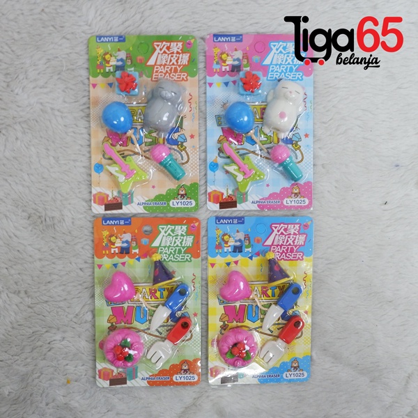 365 Cartoon Eraser #40885 Penghapus Set Party Shape Penghapus Kartun Isi 5 pcs