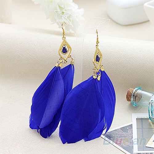 Fashion Anting Gantung Bulu Angsa Buatan Tangan dengan Kait 1 Pasang