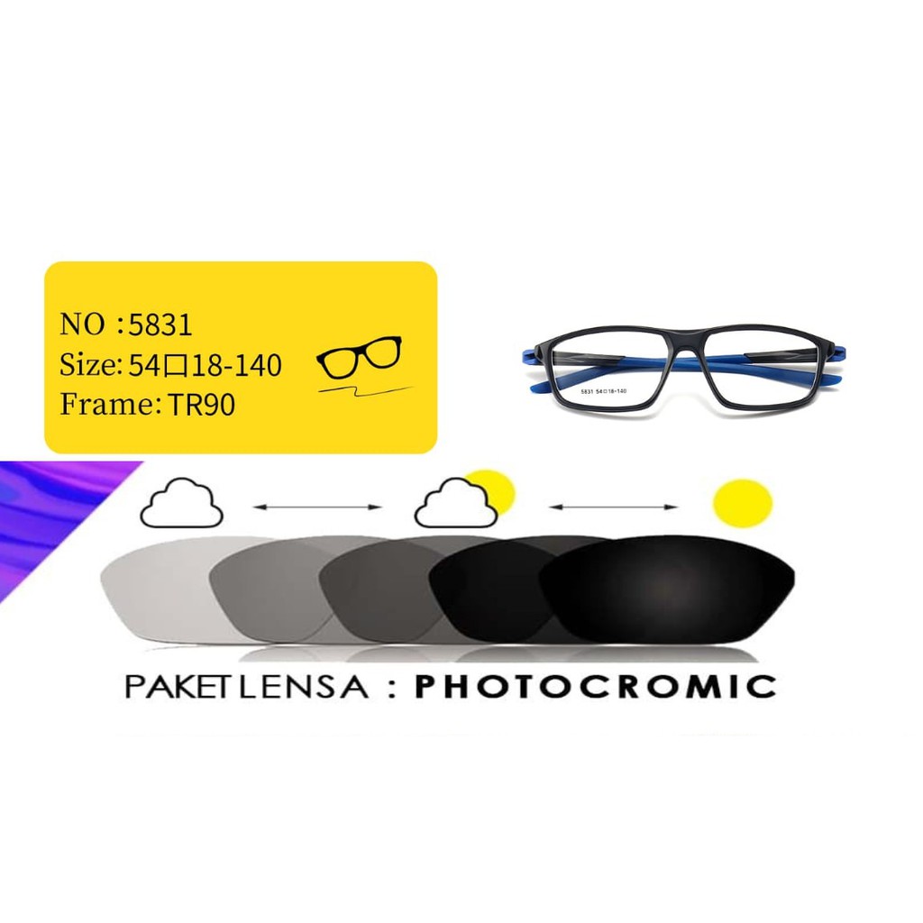 Kacamata Pria Photocromic /Anti Radiasi Normal dan Minus Paket Frame+Lensa